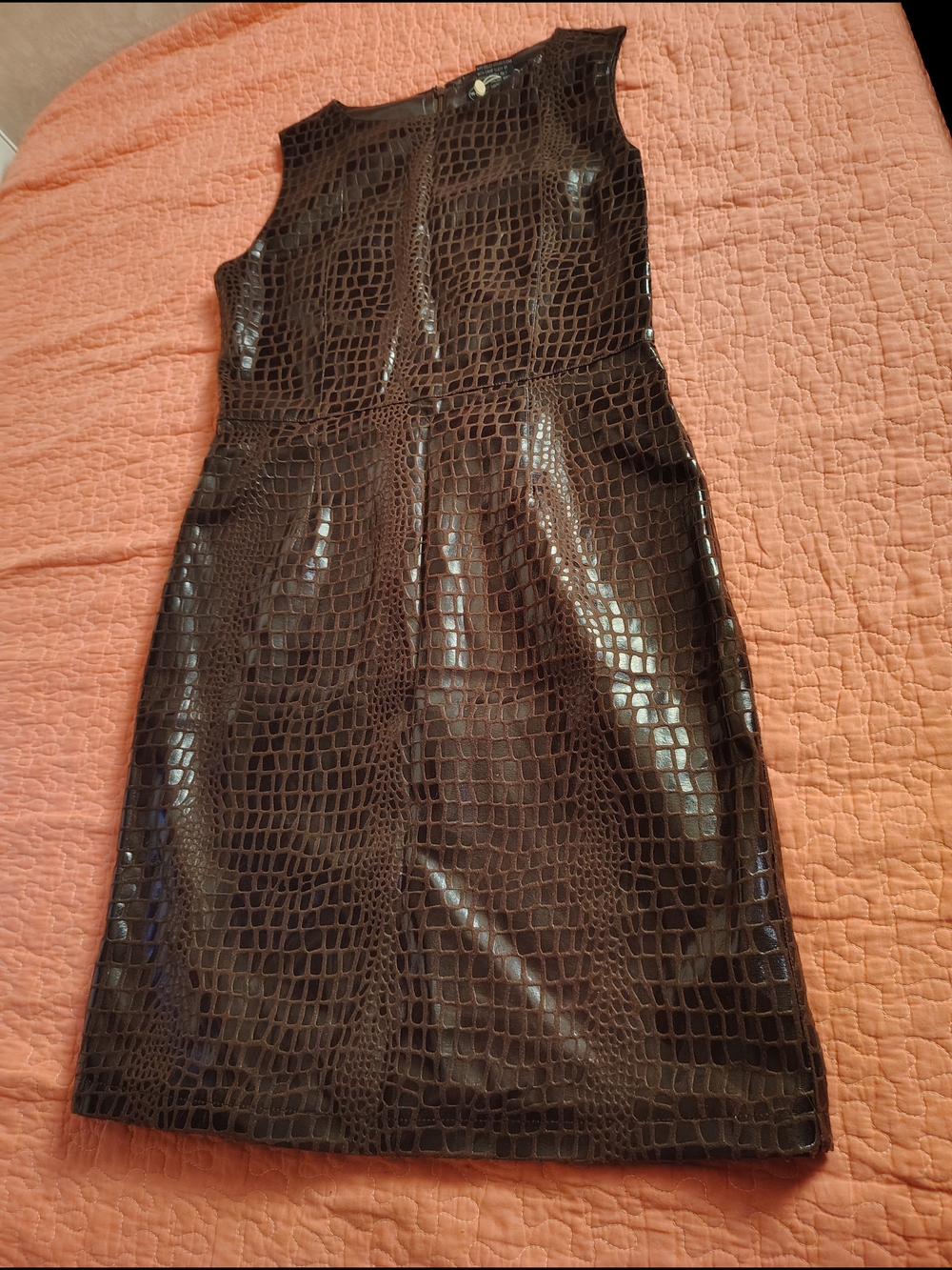 Selene Sport Croc-Embossed Sleeveless Mini Dress in Dark Brown